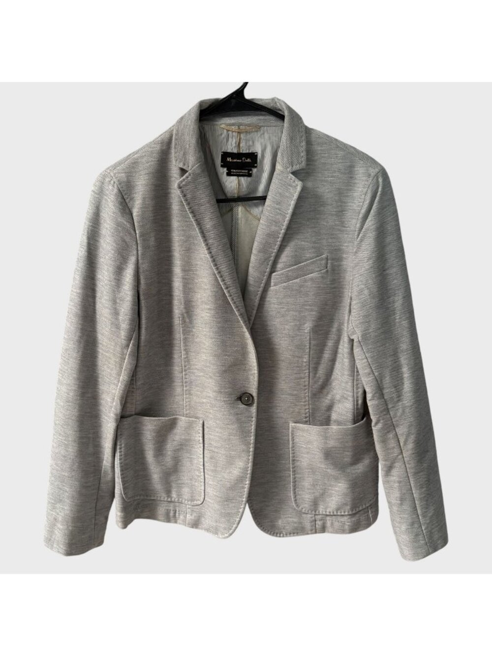 Massimo Dutti Gray Melange Cotton-Stretch Knit Blazer Women's 12 Slim-Fit Career
